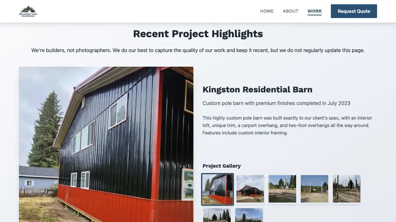 Website design mockup for Mountain View Pole Buildings